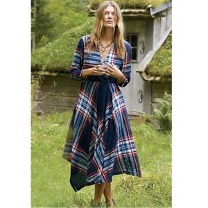 Anthropologie Isabella Sinclair Tartan Plaid Western Prairie Midi Dress Sz Small